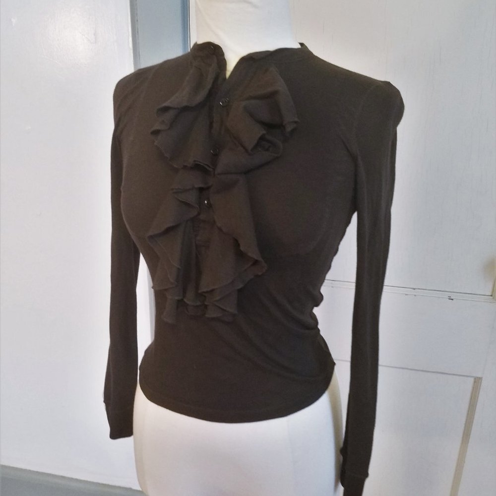 RUGBY RL Olive Green Ruffle Collar Long Sleeve S